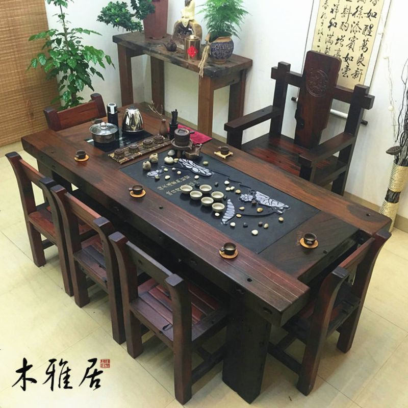老船木茶桌椅组合实木家具功夫泡茶桌家用小茶台办公中式简约茶几