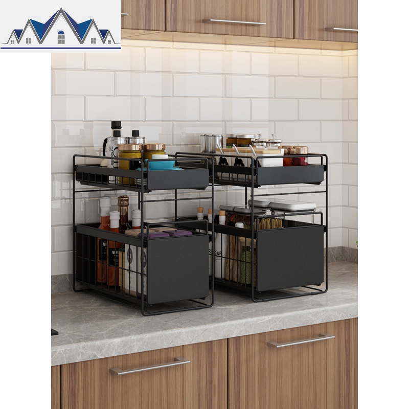 厨房下水置物架落地式调味料收纳架抽拉式橱柜内浴室台下储物架_650高清大图