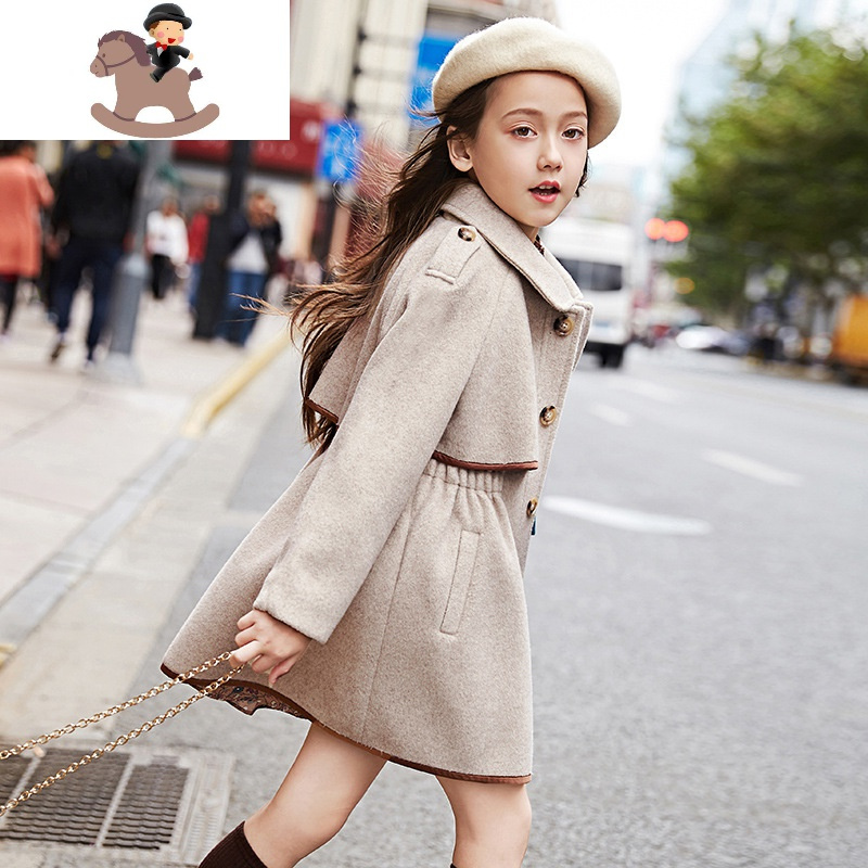 yuebin女童绒大衣毛呢大童女装冬装小女孩冬装今年新款儿童英伦外套