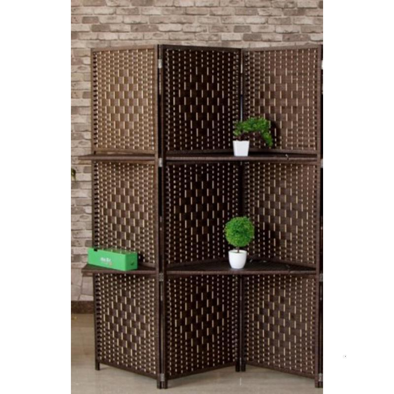 BONJEAN现代简约中式实木编屏风隔断客厅院办公室折屏移动藤编屏风高清大图