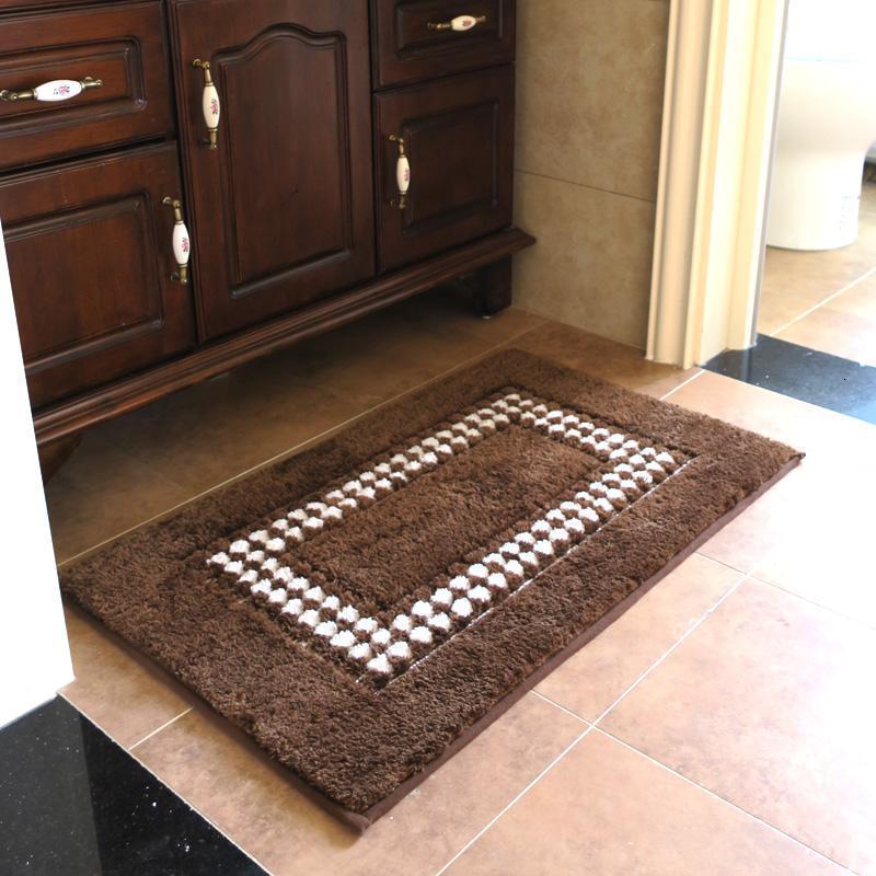 美帮汇卫浴口吸水地垫脚垫 美式地毯地垫简约吸水可机洗地垫垫进 咖啡色世家舒绒－咖啡 50*60+50*80共两片