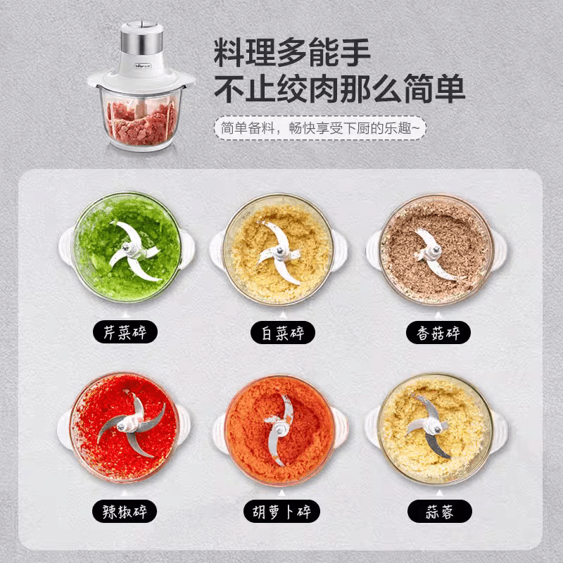 小熊绞肉机家用 碎肉机 电动多功能料理搅拌机饺子肉馅蒜蓉机 搅肉机 2L大容量全不锈钢杯高清大图