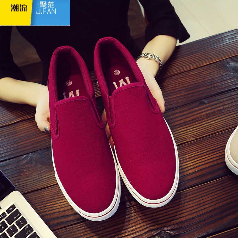 聚范夏季新款学生情侣男女鞋帆布鞋男一脚蹬懒人鞋韩版休闲男鞋小白鞋高清大图