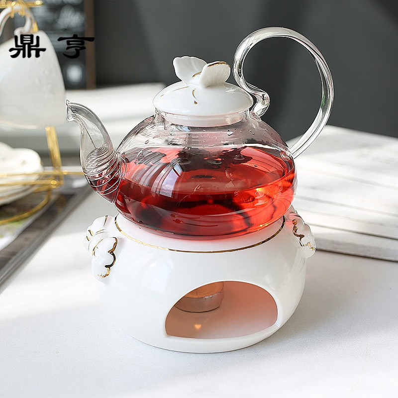 鼎亨花茶壶日系蝴蝶 陶瓷玻璃茶具套装 英式下午茶煮水果茶花茶杯