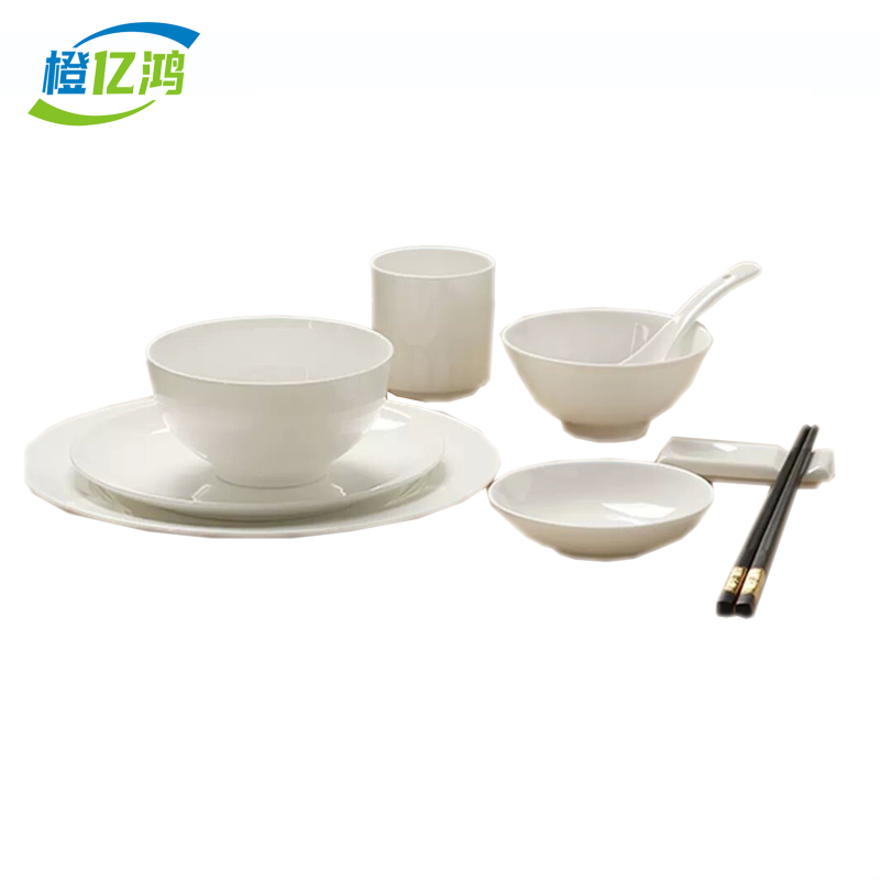橙亿鸿 纯白骨瓷碗摆台餐具 九件套 件高清大图