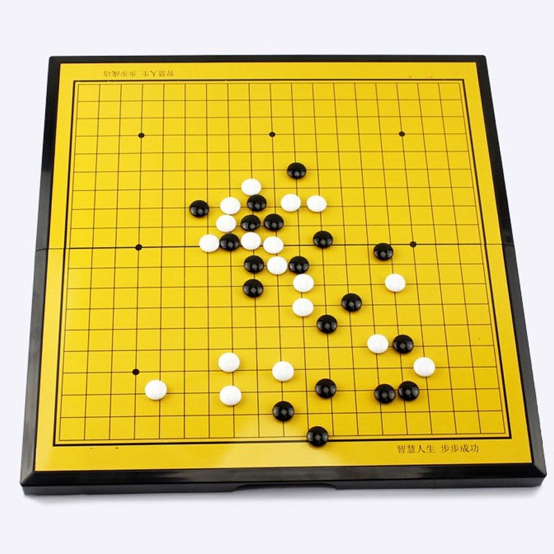 [F5中号磁性折叠棋盘+300颗黑白子]磁性围棋套装儿童折叠棋盘便携磁石棋子初学者五子棋两用围棋