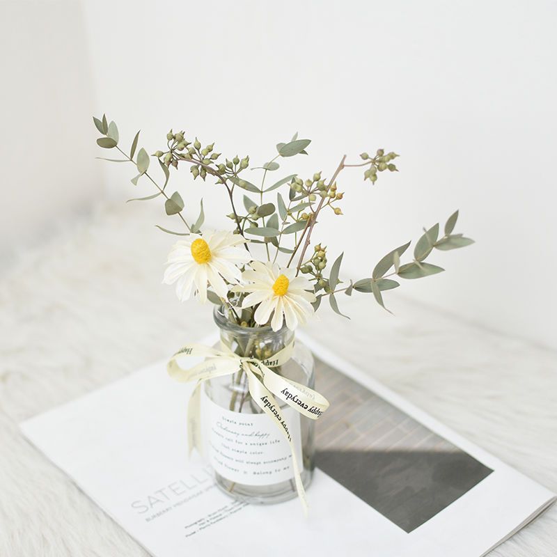 云南干花花束真花玫瑰小清新雏菊摆件装饰品客厅家居摆设带花瓶紫罗兰