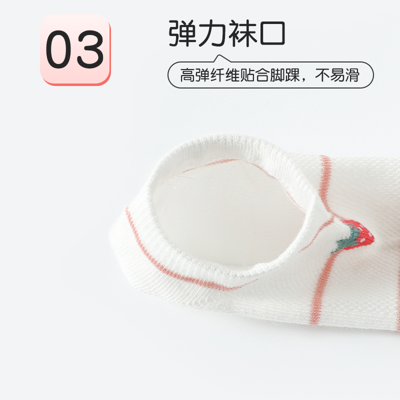 浪莎儿童袜子夏季薄款女童船袜春秋纯棉中筒白色男童夏天网眼短袜高清大图