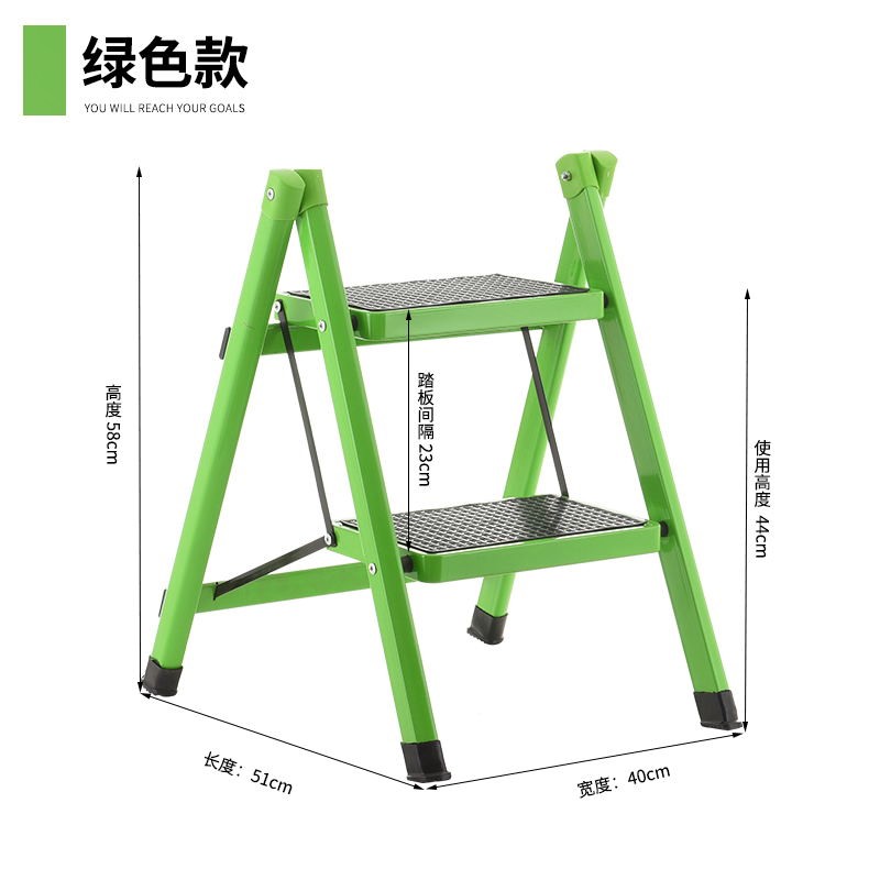 小型迷你舞台简约梯子家用折叠架子非绝缘收缩凳书架高低凳脚踏电 三维工匠 清新绿A13家用梯高清大图
