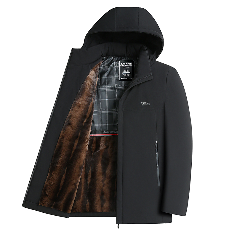 啄木鸟棉衣外套男2024新款冬季加绒加厚派克服中老年爸爸连帽棉服高清大图