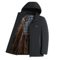 啄木鸟棉衣外套男2024新款冬季加绒加厚派克服中老年爸爸连帽棉服