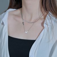 韩版钛钢设计感爱心love双层项链女ins小众品牌简约百搭锁骨链 银色[保色5年]