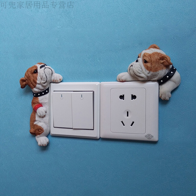 18新款时尚法国斗牛犬开关贴树脂3d开关套帖汪星人法斗插座帖墙贴好品质