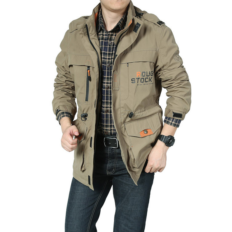 户外速干冲锋外套欧美休闲军旅风格可脱卸帽开衫外套工装连帽登山服