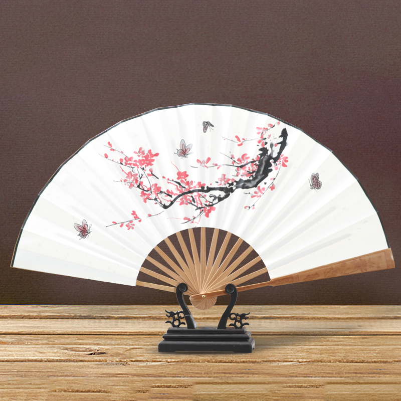 扇子折扇定制中国风宣纸古典风10寸山水墨汉服随身礼品扇三维工匠梅花