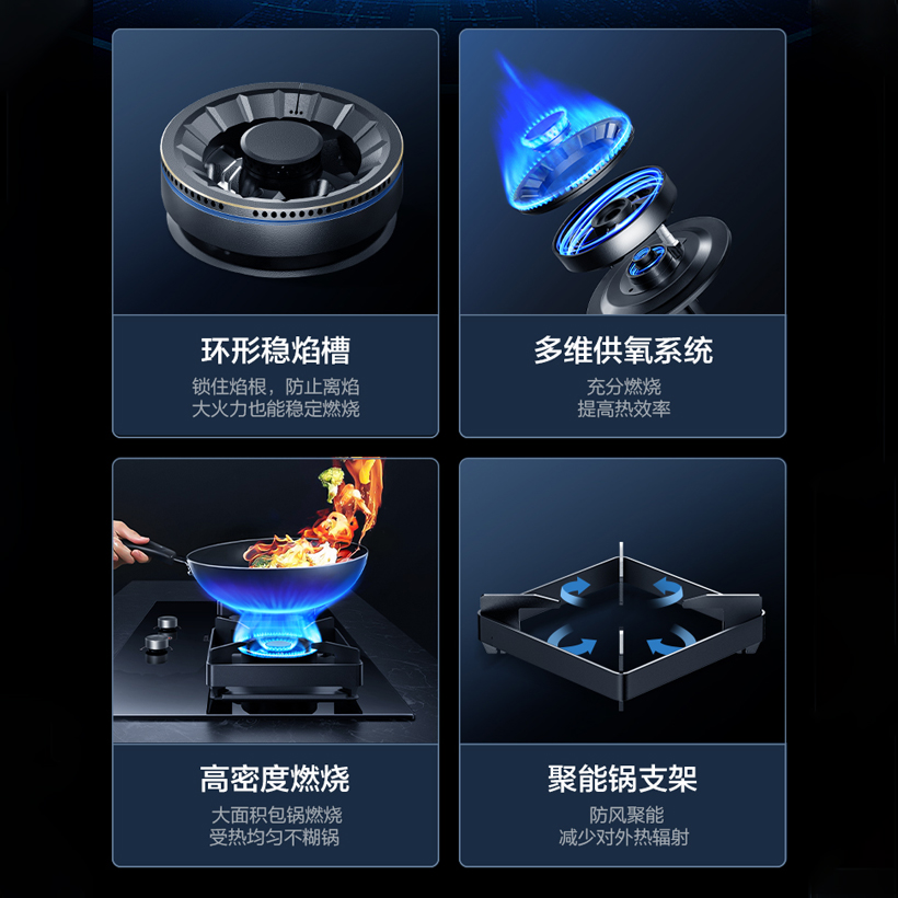 华帝(vatti)燃气灶双眼灶具一键爆炒5.4KW家用猛 嵌入式全进风玻璃灶台i10095B(天然气)高清大图