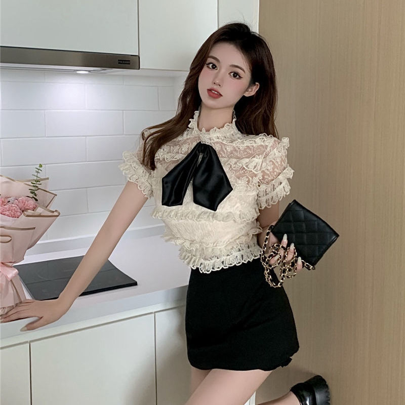 套装短裙女2021夏季新款法式设计感蕾丝上衣+小吊带+半身裙三件套 短裙 单件 S