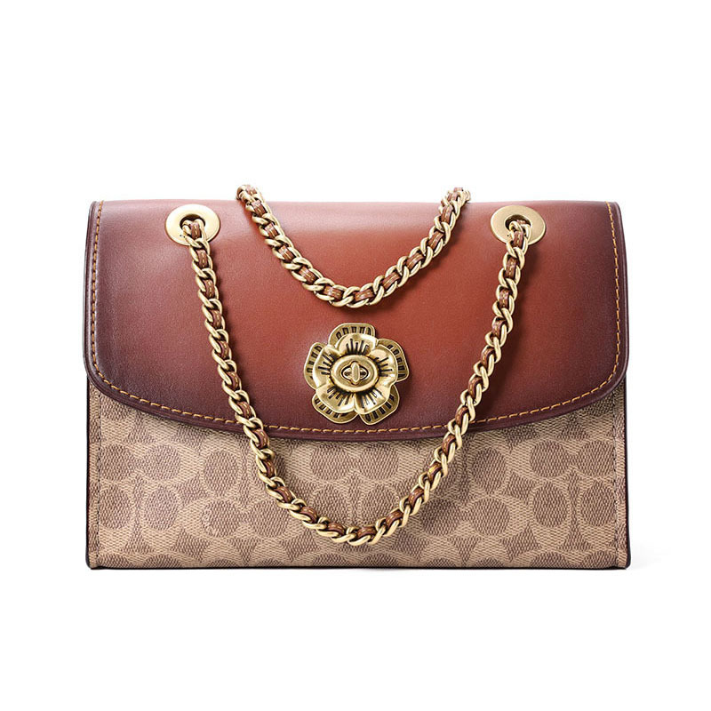 COACH 蔻驰 女包 PARKER口盖包 老花拼皮金扣30585 PVC\牛皮革