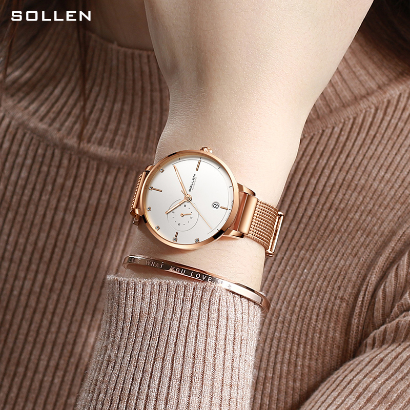 梭伦(SOLLEN)手表女ins风新款简约时尚防水潮自动机械表女士手表女表腕表 SL-416高清大图