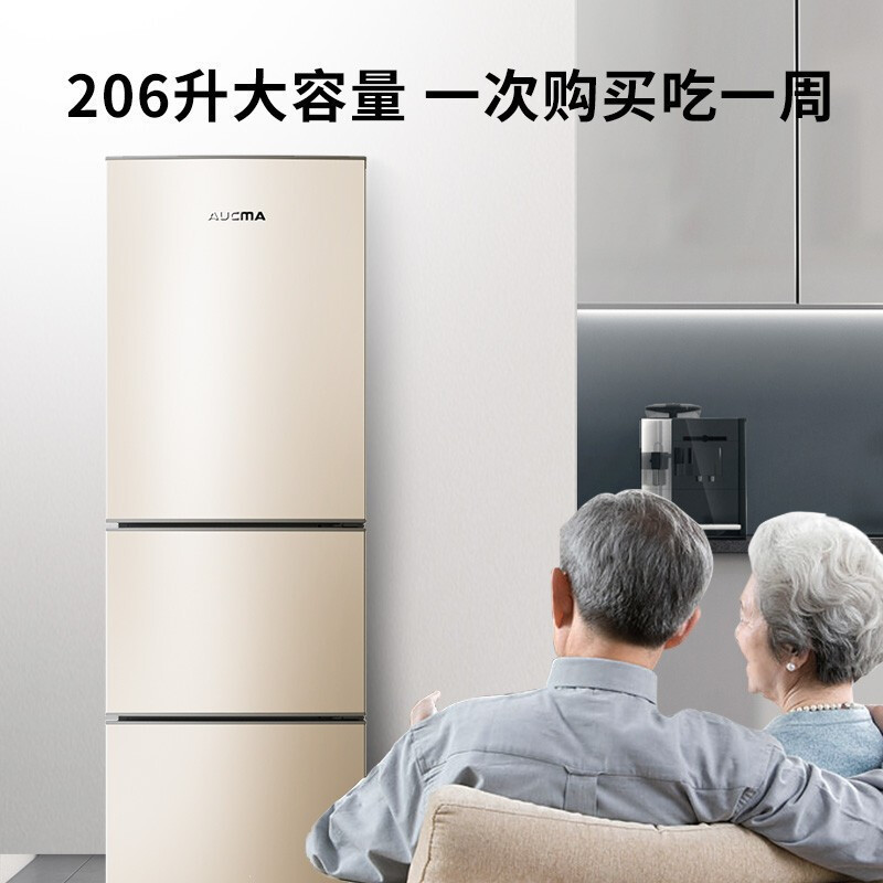 澳柯玛(AUCMA)206升小型节能三门家用出租房用电冰箱 中门软冷冻即切即用 节能低噪 BCD-206NE
