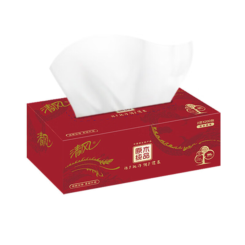 清风 盒装面巾纸 B338AFD 210*198mm双层 200抽/盒 3盒/提 12提/箱(计价单位:提)高清大图