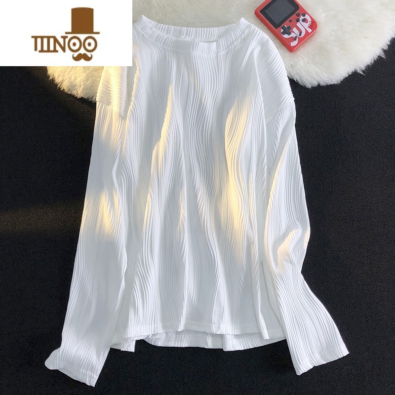 YANXU感冰丝长袖T恤男装潮牌百搭纯色薄款外穿圆领套头体恤穿外领高清大图