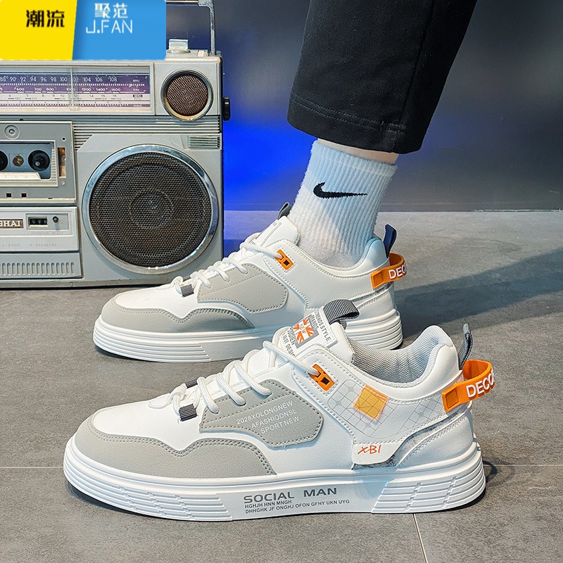 聚范男鞋2024新款夏季透气网面运动休闲帆布平板鞋上班工作小白鞋高清大图