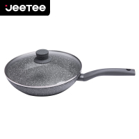 Jeetee吉特不粘少油烟麦饭石平底锅不粘锅煎锅家用炒菜锅早餐锅具24cm燃气灶电磁炉通用仿压带盖QMJP001-24G