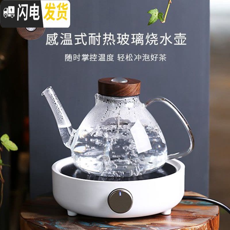 三维工匠台湾耐热玻璃茶壶烧水壶煮茶壶套装泡茶壶煮茶器电陶炉茶炉 感温侧把壶1200+典雅白色炉茶具图片