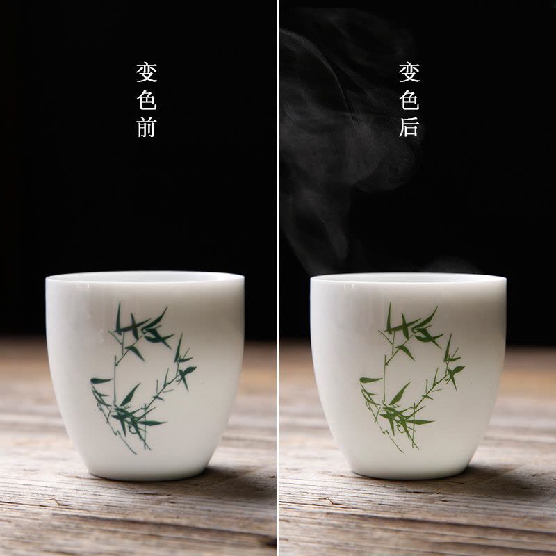 人人发 手绘变色茶杯陶瓷创意品茗杯粉彩功夫茶具小茶杯白瓷大号主人单杯 荷风变色单杯 荷风图片