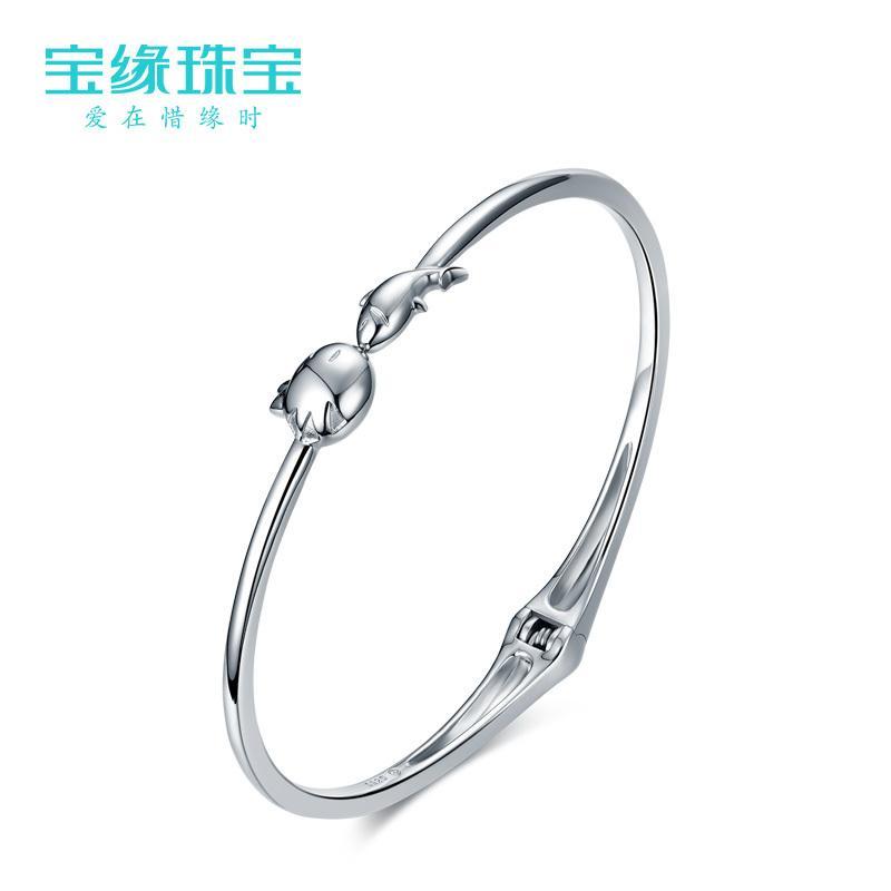 【相亲相爱手镯】925银手镯女款 简约时尚银镯子 银饰手镯 生日礼物送女朋友七夕情人节礼物