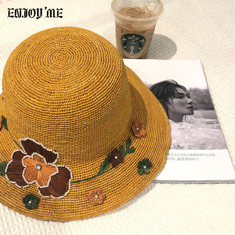[预售]ENJOY’ME圆顶四季拉菲竹编花朵遮阳帽20夏季服饰配件新品