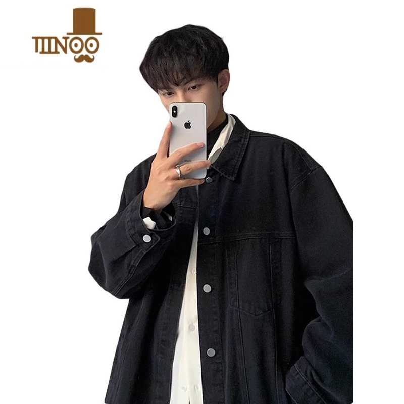 YANXU美式牛仔外套男秋季复古翻领工装夹克ins潮牌情侣高街休闲上衣服