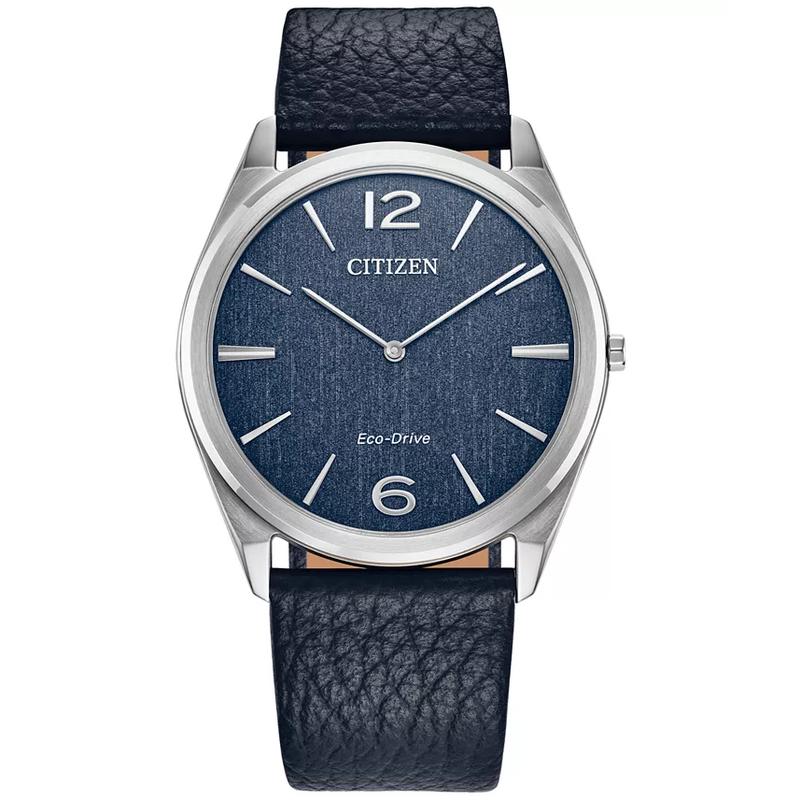西铁城(CITIZEN)光动能复古风格石英表男女士通用蓝皮表带38mm防水商务休闲手表
