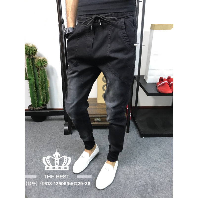 新款男士秋冬季小脚牛仔裤快手红人高迪刘叉叉同款男小脚牛仔长裤黑色