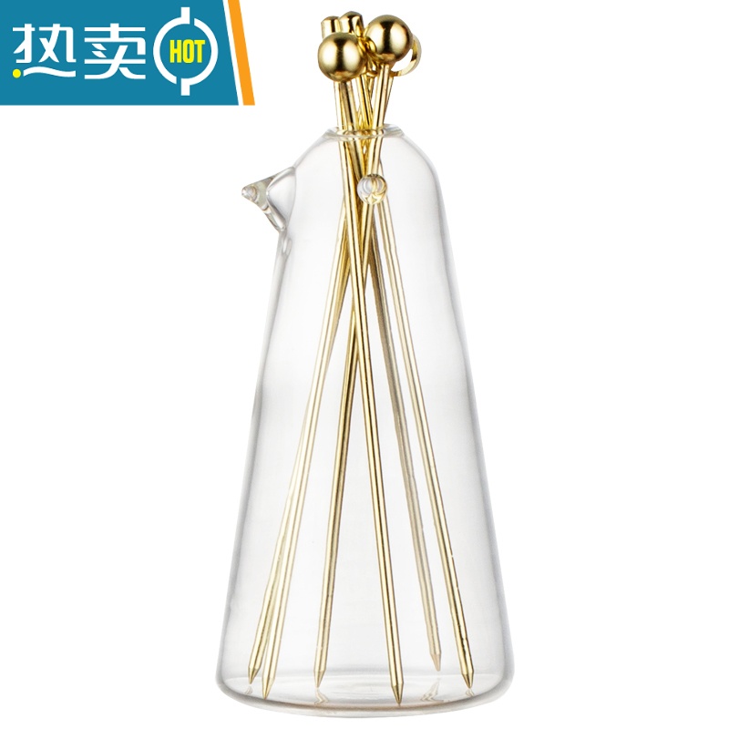 敬平不锈钢水果签ins风北欧创意玻璃企鹅果签座家用水果叉 欧式小奢华 A款果签6个装+企鹅瓶高清大图