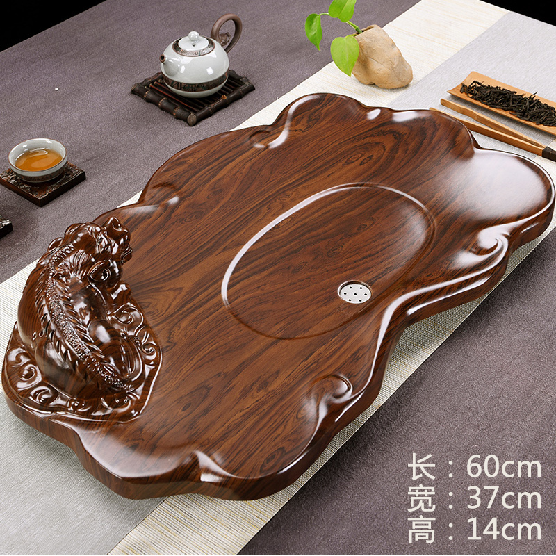 实木功夫茶具套组实木茶盘家用功夫茶具套装茶台茶海 茶托茶具茶盘排水储水托盘茶座流云棕色貔貅茶盘 60 37 14cm 报价 参数 图片 视频 怎么样 问答 苏宁易购