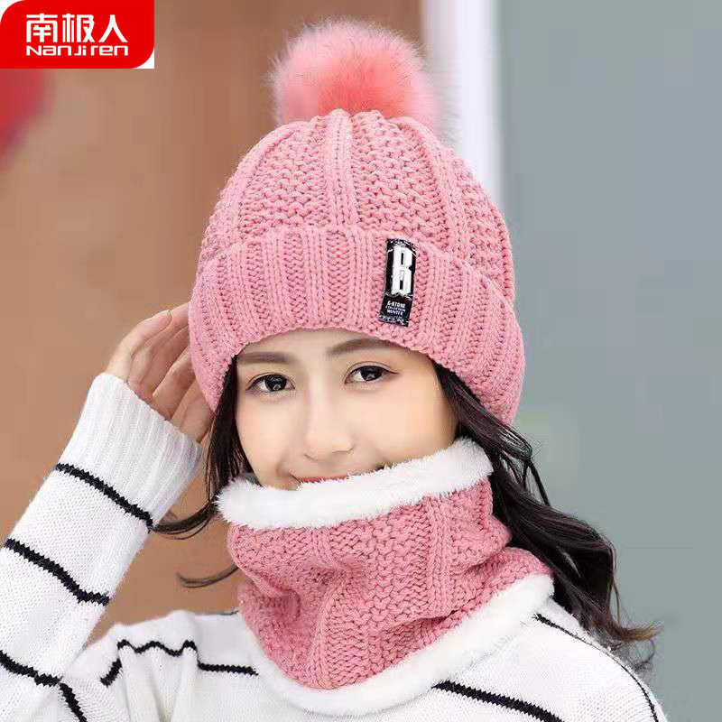 南极人加绒保暖帽子女冬季韩版时尚女毛线帽休闲加厚女针织帽高清大图
