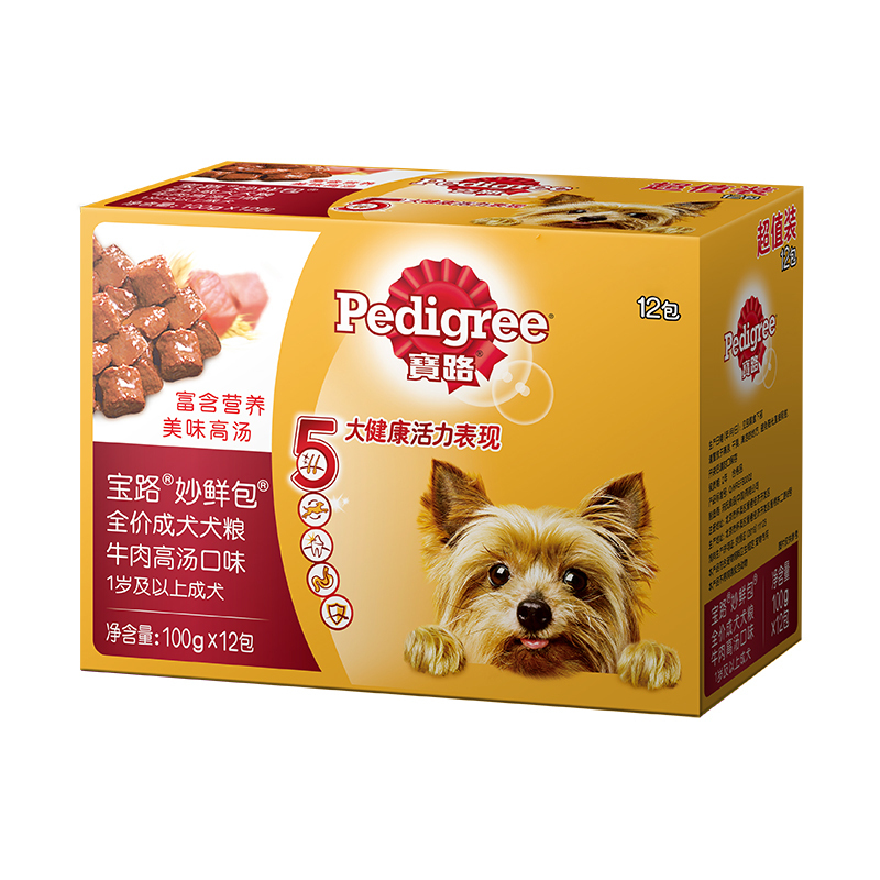 宝路湿粮妙鲜包成犬犬粮牛肉高汤口味100g*12