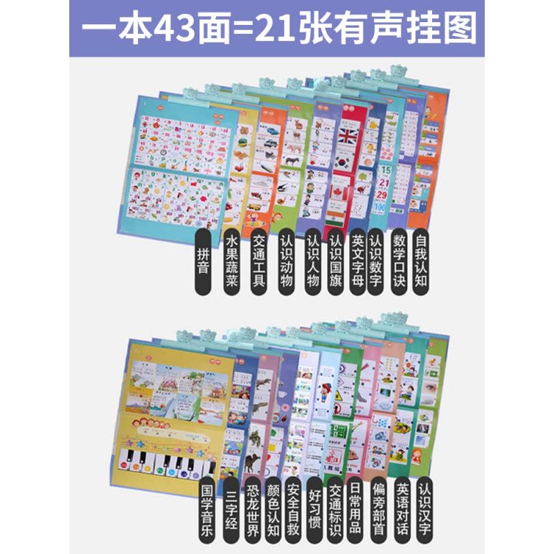 有声挂图拼音拼读训练字母表语音墙贴早教认知启蒙幼儿园识字卡片 21张充电+汉语拼音卡230张+收纳袋+3个手环图片