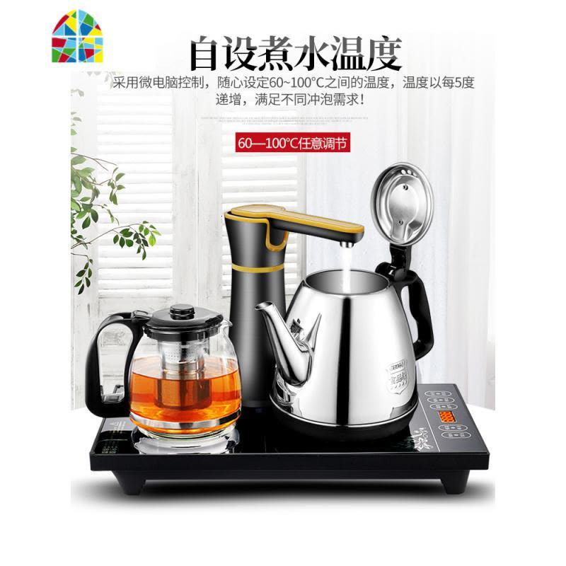 全自动上水电热烧水壶套装家用茶台抽水保温一体泡茶具功夫电磁炉 FENGHOU 黑色小柱图片