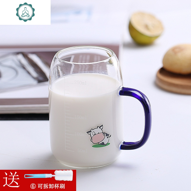 牛奶早餐酸奶水杯子玻璃家用带刻度冲喝奶粉儿童专用微波炉可加热 封后 紫翡翠[30天破损包赔承诺]