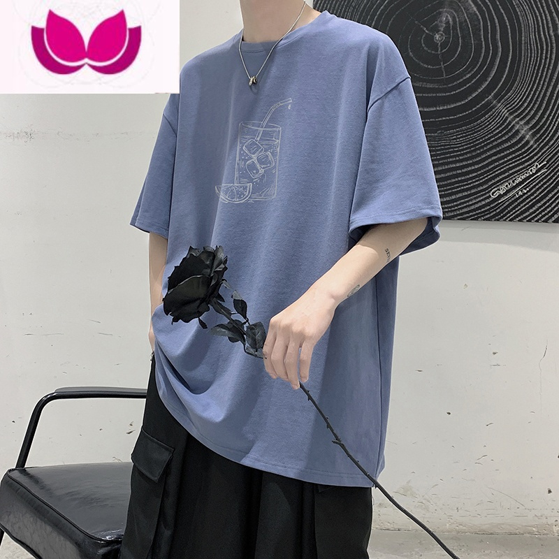七斓短袖t恤男士2023新款潮牌夏季冰丝港风百搭ins潮流上衣服半袖