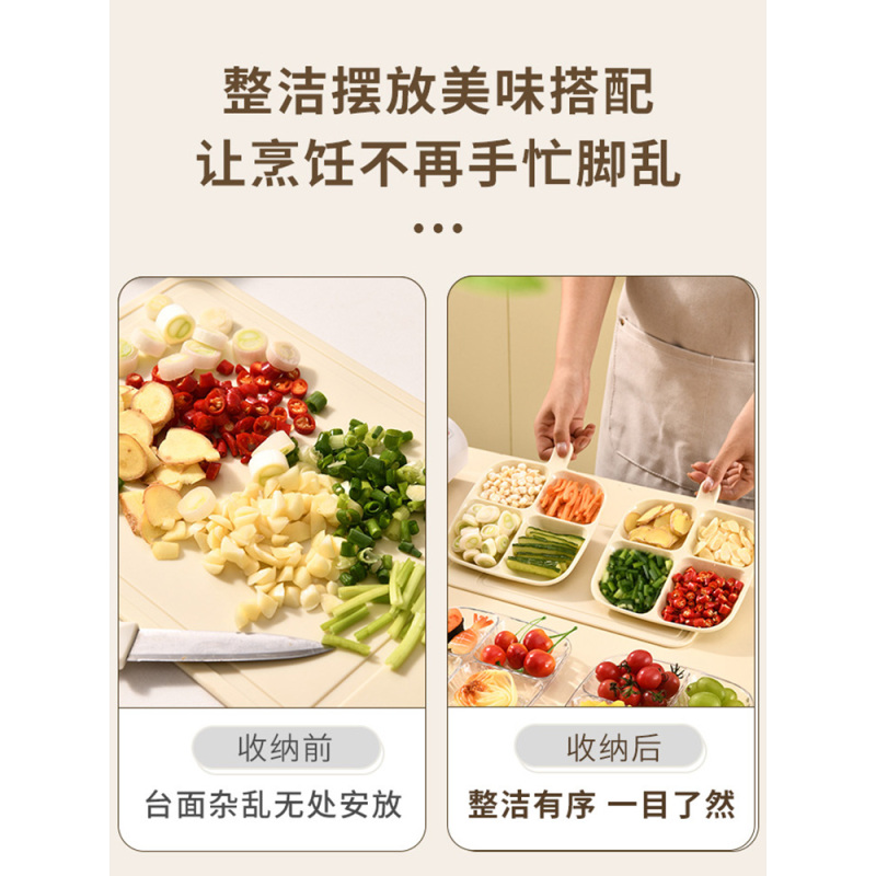 透灰色[一个装] [正版]新款多用途分格配菜盘厨房收纳备菜盘家用火锅多功能四格餐盘托盘
