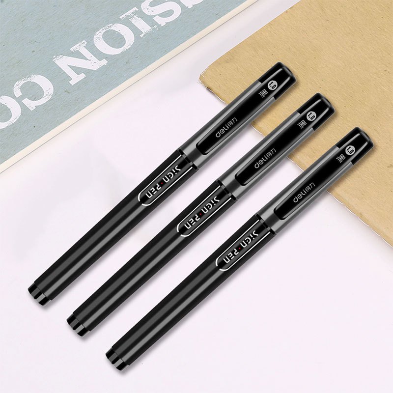 得力(deli) 1.0mm 子弹头 加粗中性笔 碳素水笔签字笔 S73 黑色 12只/盒 3盒 单位:组