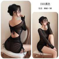 长夜漫漫情趣内衣女透视长袖包臀连衣裙激情火辣性感睡衣套装1933 均码(80-125斤) 黑色