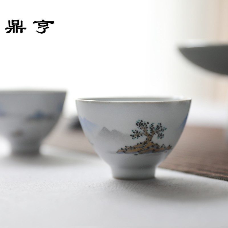 鼎亨春泥手绘山粗陶景德镇陶瓷主人杯品茗杯泡茶杯开片功夫高脚