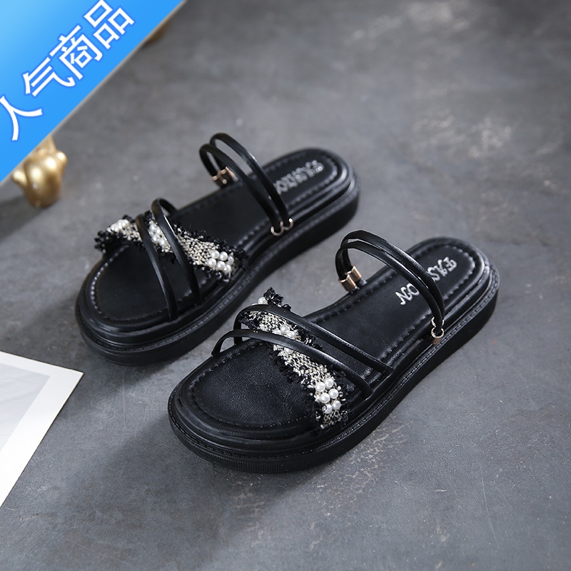 SUNTEK凉鞋女仙女风2023年新款夏季平底百搭沙滩网红孕妇两穿罗马凉拖平高清大图