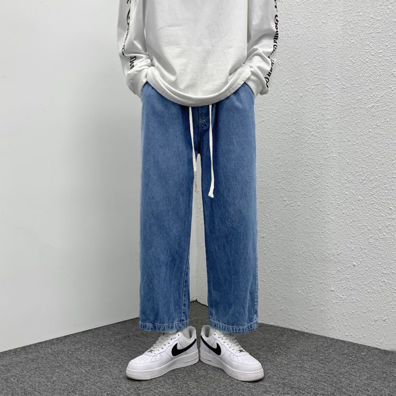 WOOG2005牛仔裤男春秋季宽松直筒休闲裤子潮流百搭阔腿九分裤长裤