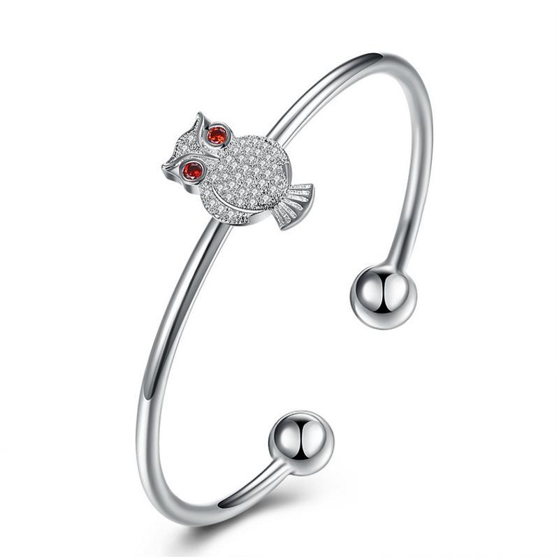 B264 Fashion Bracelet 日韩女开口手镯可节猫头鹰镀纯银首饰送女朋友七夕情人节礼物